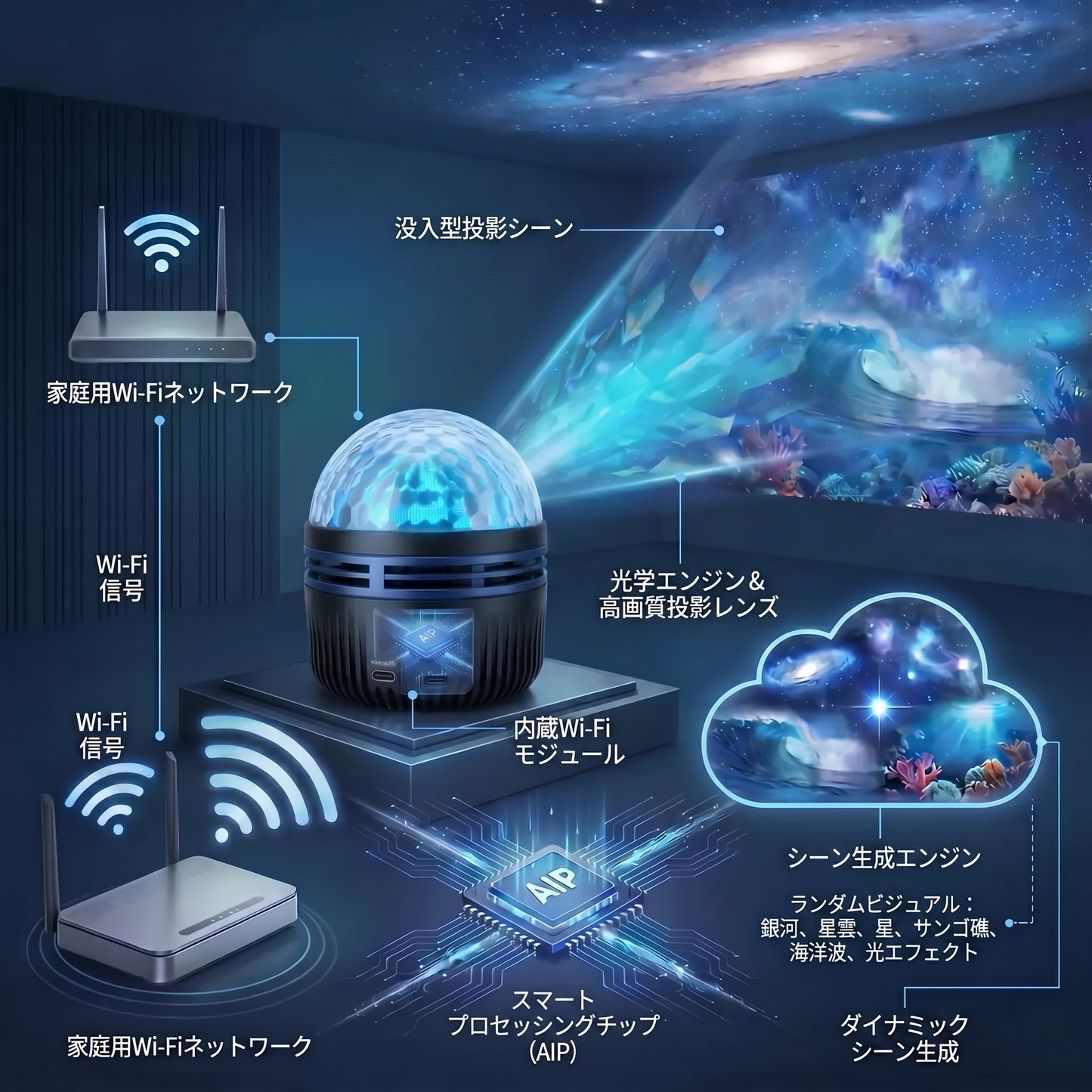 🇯🇵日本公式ストア |🌌🧃 SCNDR® 360° ナイトライトプロジェクター ― スマートホログラフィックスタープロジェクタ