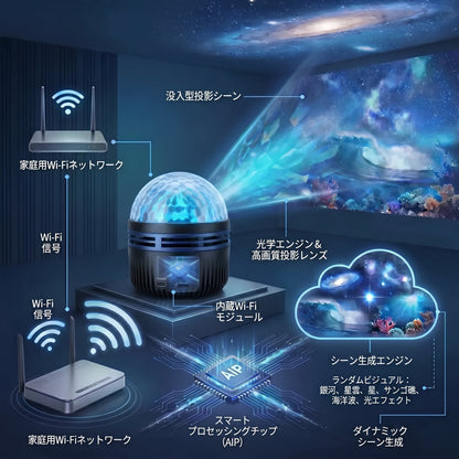 🇯🇵日本公式ストア |🌌🧃 SCNDR® 360° ナイトライトプロジェクター ― スマートホログラフィックスタープロジェクタ